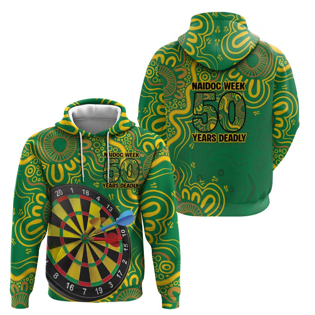 First Nations Darts NAIDOC 2026 Hoodie Aboriginal Dot Art Dartboard Green