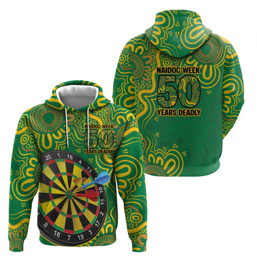 First Nations Darts NAIDOC 2026 Hoodie Aboriginal Dot Art Dartboard Green