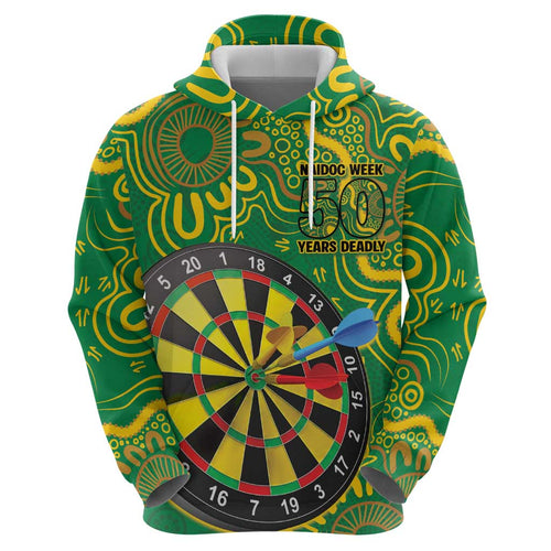 First Nations Darts NAIDOC 2026 Hoodie Aboriginal Dot Art Dartboard Green