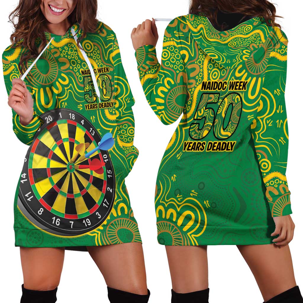 First Nations Darts NAIDOC 2026 Hoodie Dress Aboriginal Dot Art Dartboard Green