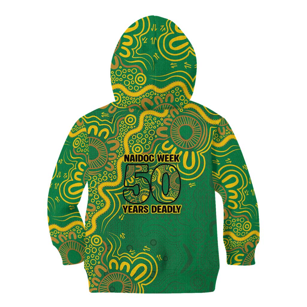 First Nations Darts NAIDOC 2026 Kid Hoodie Aboriginal Dot Art Dartboard Green