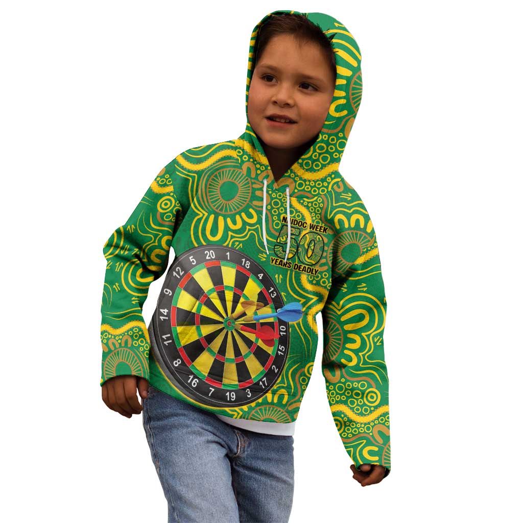 First Nations Darts NAIDOC 2026 Kid Hoodie Aboriginal Dot Art Dartboard Green