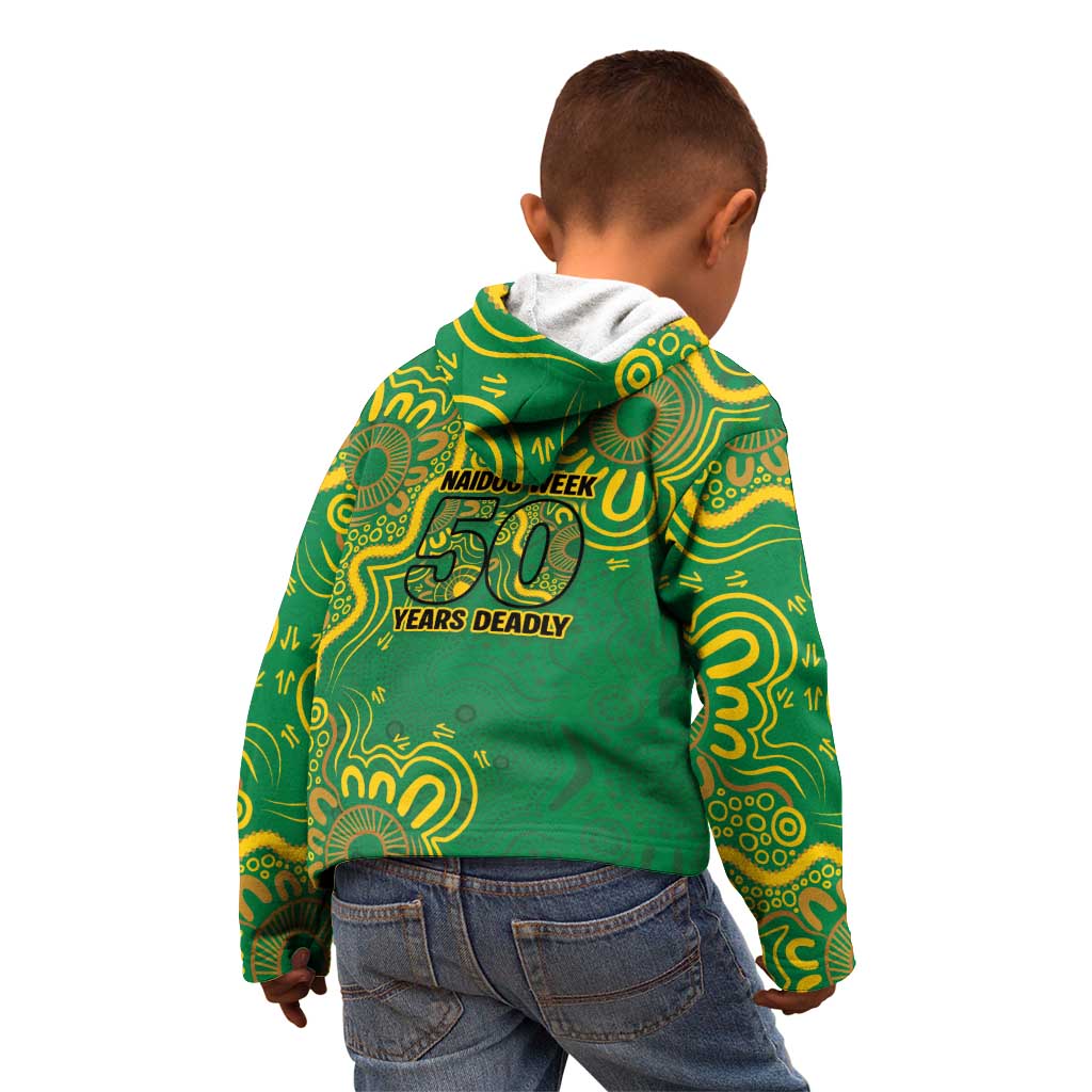 First Nations Darts NAIDOC 2026 Kid Hoodie Aboriginal Dot Art Dartboard Green