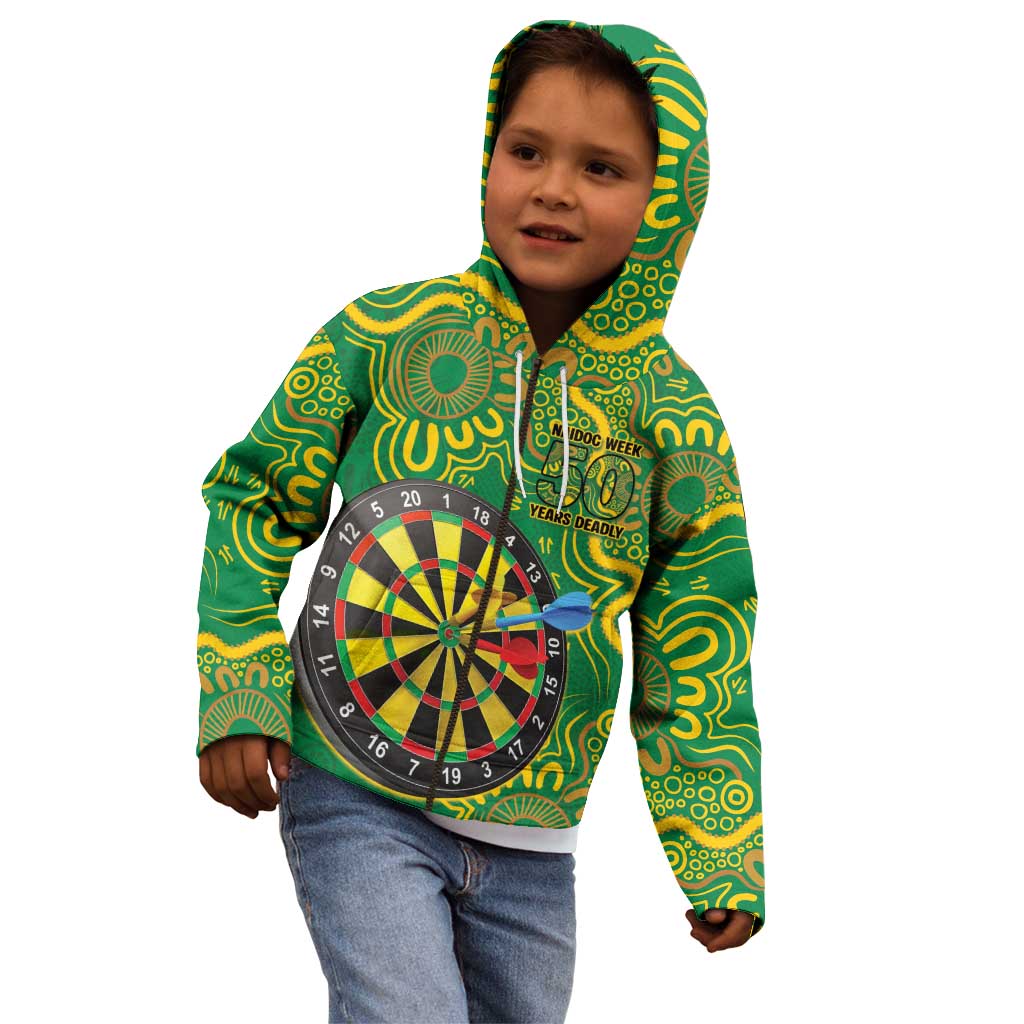 First Nations Darts NAIDOC 2026 Kid Hoodie Aboriginal Dot Art Dartboard Green