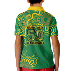 First Nations Darts NAIDOC 2026 Kid Polo Shirt Aboriginal Dot Art Dartboard Green