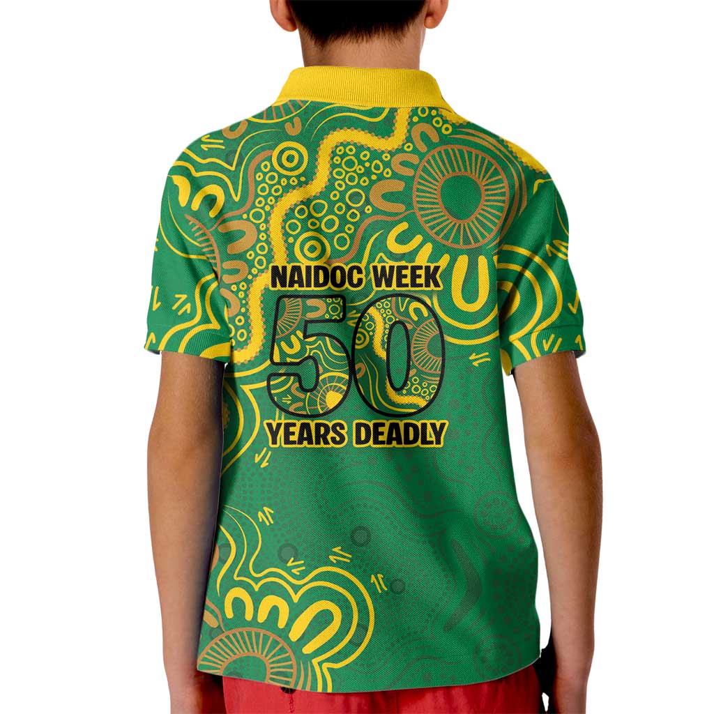 First Nations Darts NAIDOC 2026 Kid Polo Shirt Aboriginal Dot Art Dartboard Green