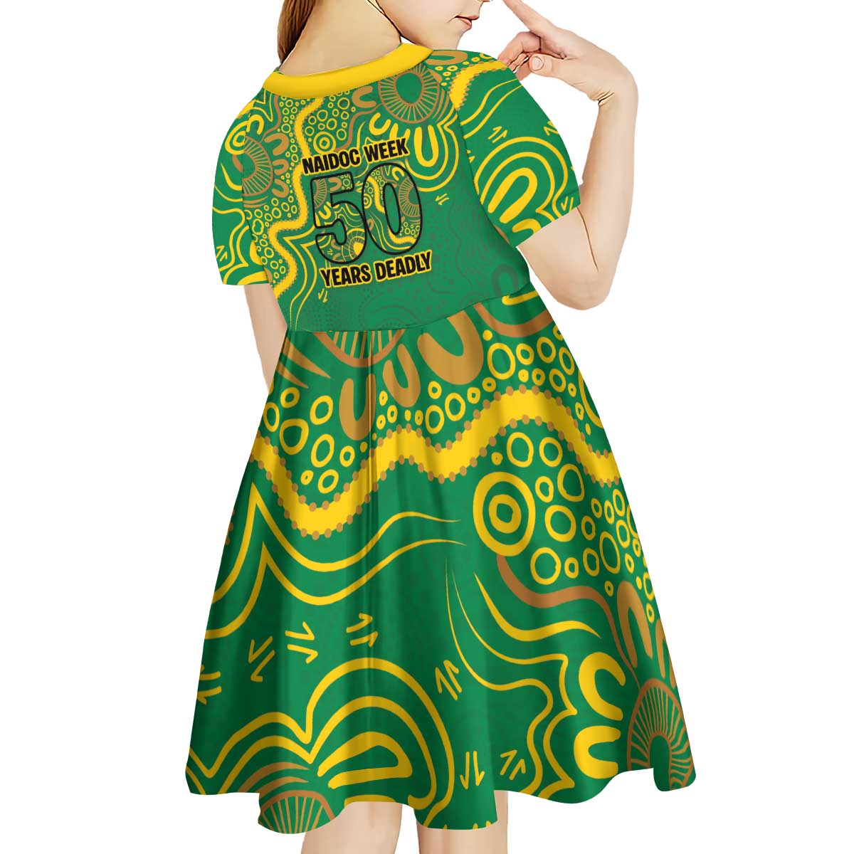 First Nations Darts NAIDOC 2026 Kid Short Sleeve Dress Aboriginal Dot Art Dartboard Green