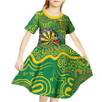 First Nations Darts NAIDOC 2026 Kid Short Sleeve Dress Aboriginal Dot Art Dartboard Green