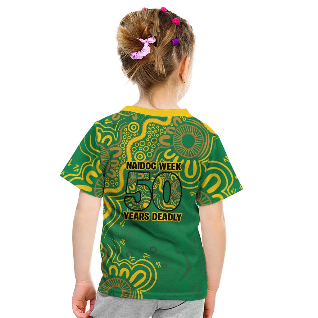 First Nations Darts NAIDOC 2026 Kid T Shirt Aboriginal Dot Art Dartboard Green