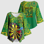 First Nations Darts NAIDOC 2026 Kimono Sleeve Blouse Aboriginal Dot Art Dartboard Green