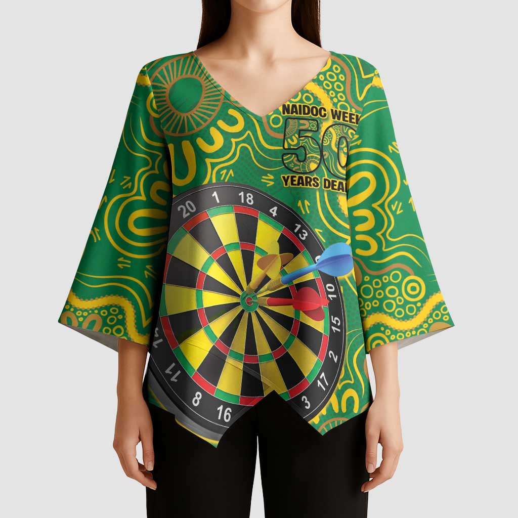 First Nations Darts NAIDOC 2026 Kimono Sleeve Blouse Aboriginal Dot Art Dartboard Green