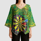 First Nations Darts NAIDOC 2026 Kimono Sleeve Blouse Aboriginal Dot Art Dartboard Green