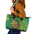 First Nations Darts NAIDOC 2026 Leather Tote Bag Aboriginal Dot Art Dartboard Green