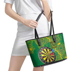 First Nations Darts NAIDOC 2026 Leather Tote Bag Aboriginal Dot Art Dartboard Green