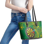 First Nations Darts NAIDOC 2026 Leather Tote Bag Aboriginal Dot Art Dartboard Green