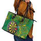 First Nations Darts NAIDOC 2026 Leather Tote Bag Aboriginal Dot Art Dartboard Green