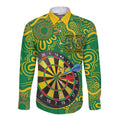 First Nations Darts NAIDOC 2026 Long Sleeve Button Shirt Aboriginal Dot Art Dartboard Green