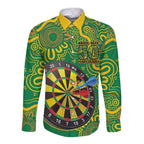 First Nations Darts NAIDOC 2026 Long Sleeve Button Shirt Aboriginal Dot Art Dartboard Green