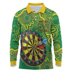 First Nations Darts NAIDOC 2026 Long Sleeve Polo Shirt Aboriginal Dot Art Dartboard Green