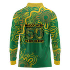 First Nations Darts NAIDOC 2026 Long Sleeve Polo Shirt Aboriginal Dot Art Dartboard Green