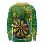 First Nations Darts NAIDOC 2026 Long Sleeve Shirt Aboriginal Dot Art Dartboard Green