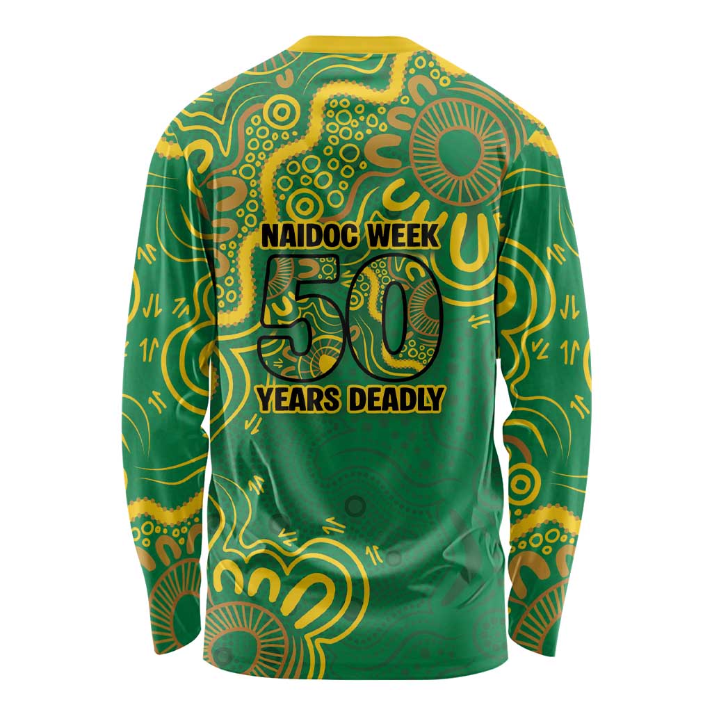 First Nations Darts NAIDOC 2026 Long Sleeve Shirt Aboriginal Dot Art Dartboard Green