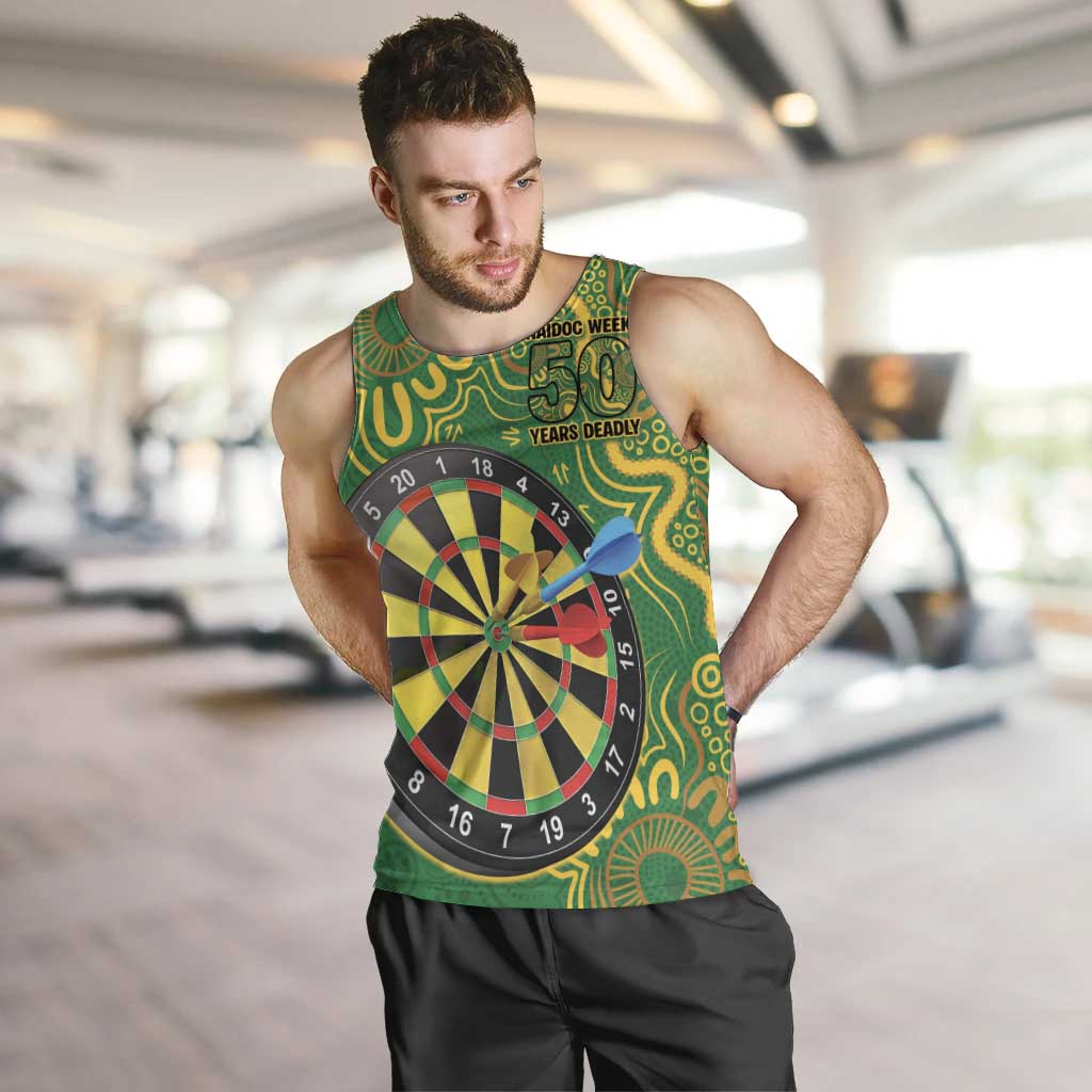 First Nations Darts NAIDOC 2026 Men Tank Top Aboriginal Dot Art Dartboard Green