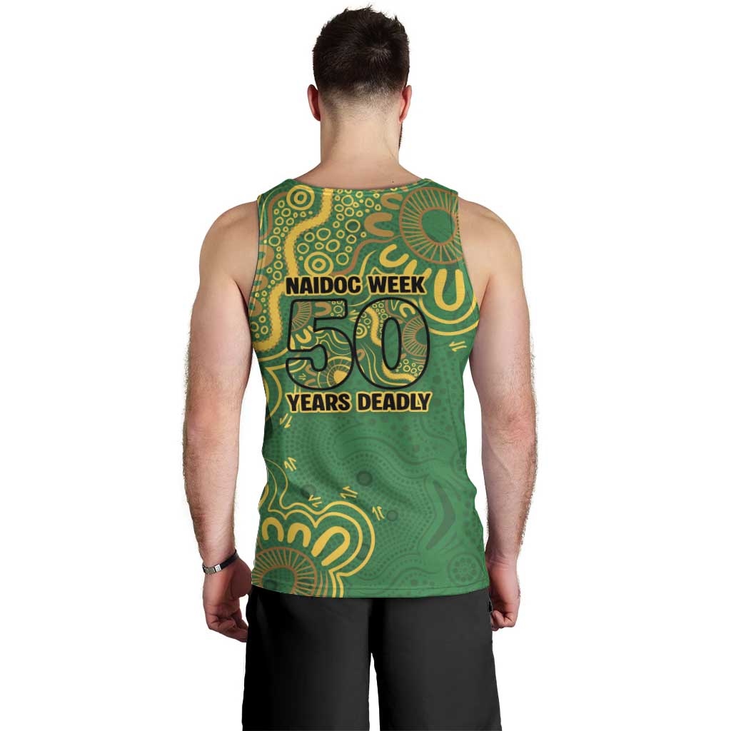 First Nations Darts NAIDOC 2026 Men Tank Top Aboriginal Dot Art Dartboard Green