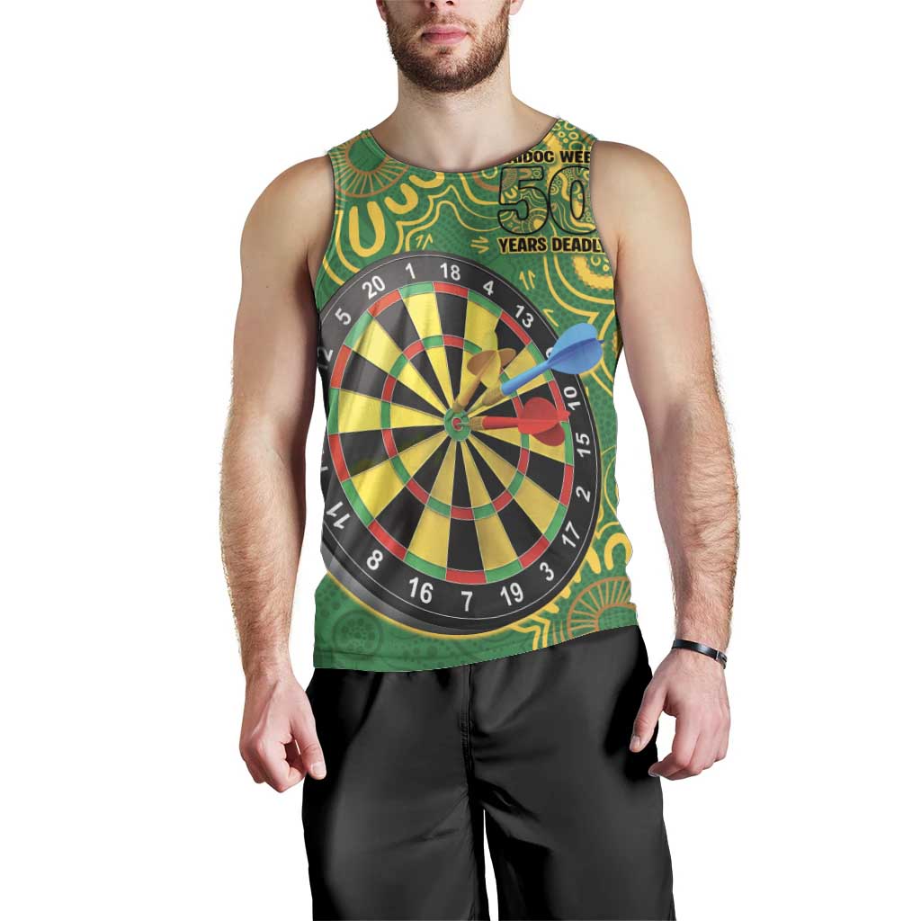 First Nations Darts NAIDOC 2026 Men Tank Top Aboriginal Dot Art Dartboard Green