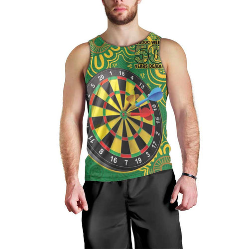 First Nations Darts NAIDOC 2026 Men Tank Top Aboriginal Dot Art Dartboard Green