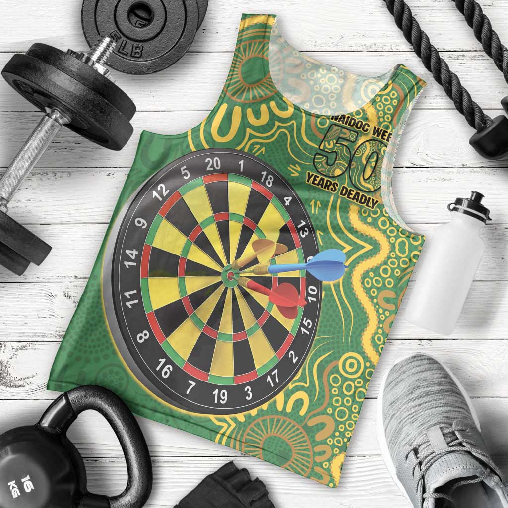 First Nations Darts NAIDOC 2026 Men Tank Top Aboriginal Dot Art Dartboard Green