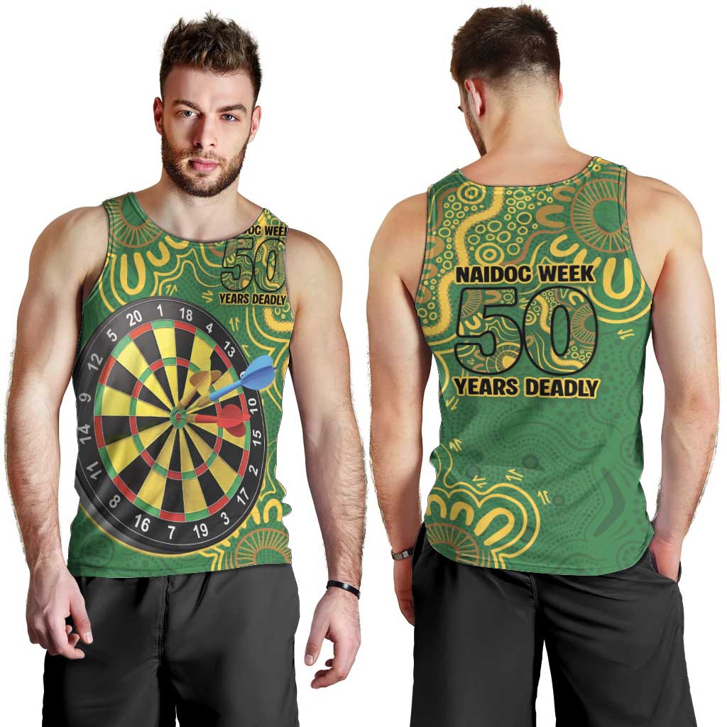 First Nations Darts NAIDOC 2026 Men Tank Top Aboriginal Dot Art Dartboard Green