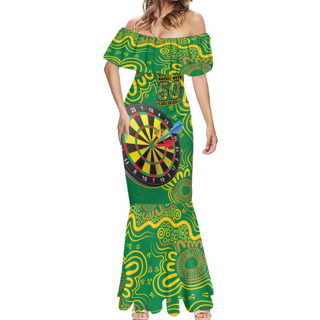First Nations Darts NAIDOC 2026 Mermaid Dress Aboriginal Dot Art Dartboard Green