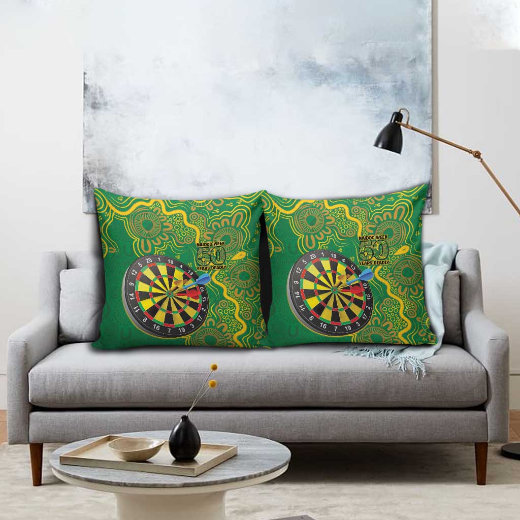 First Nations Darts NAIDOC 2026 Pillow Cover Aboriginal Dot Art Dartboard Green
