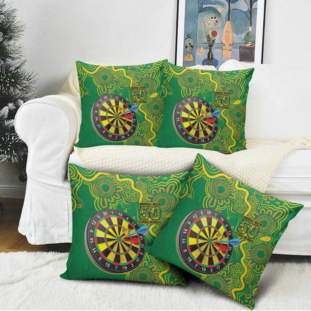 First Nations Darts NAIDOC 2026 Pillow Cover Aboriginal Dot Art Dartboard Green