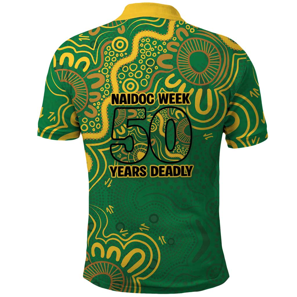 First Nations Darts NAIDOC 2026 Polo Shirt Aboriginal Dot Art Dartboard Green