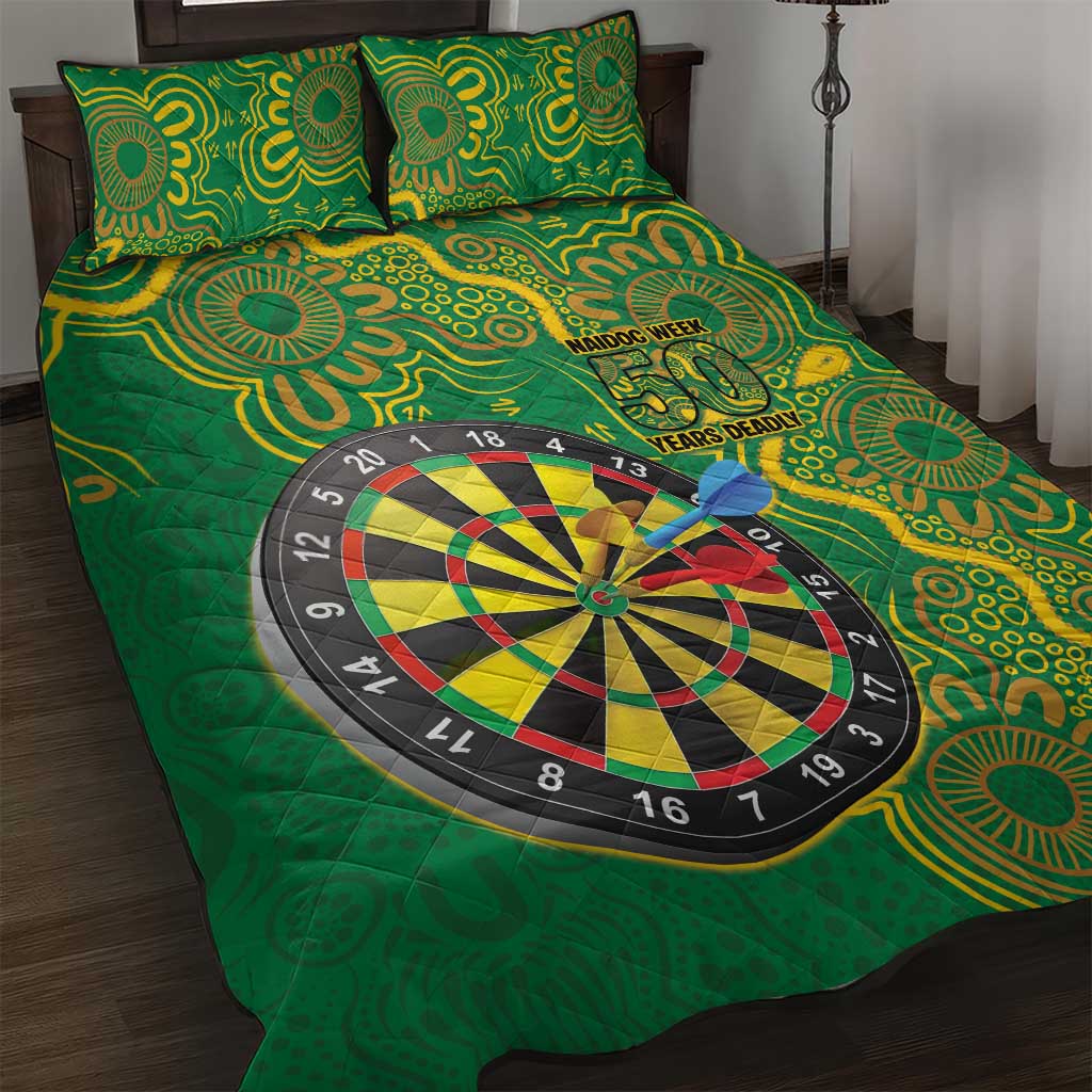 First Nations Darts NAIDOC 2026 Quilt Bed Set Aboriginal Dot Art Dartboard Green