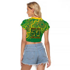 First Nations Darts NAIDOC 2026 Raglan Cropped T Shirt Aboriginal Dot Art Dartboard Green