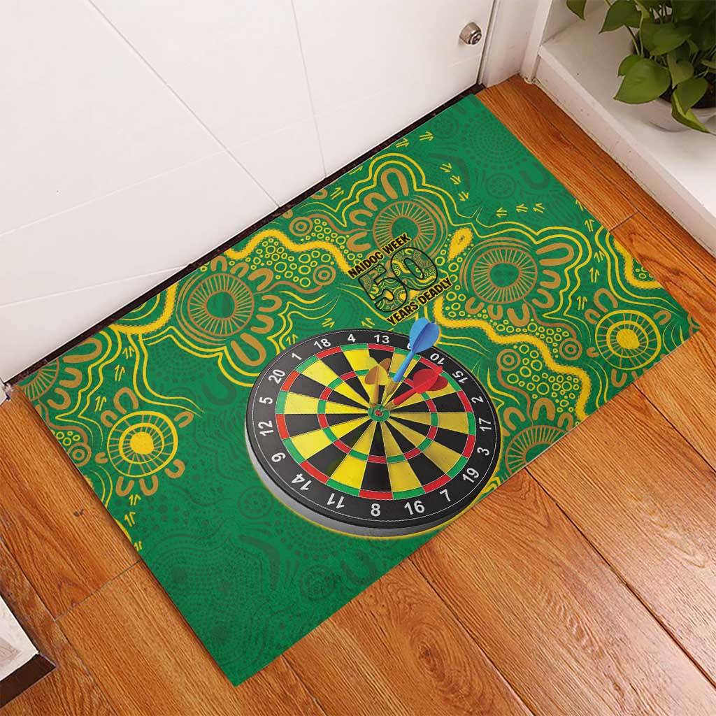 First Nations Darts NAIDOC 2026 Rubber Doormat Aboriginal Dot Art Dartboard Green