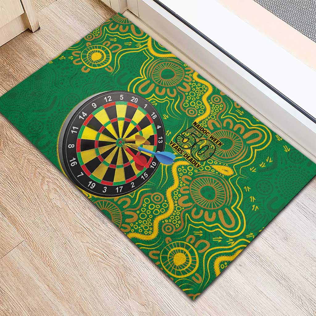 First Nations Darts NAIDOC 2026 Rubber Doormat Aboriginal Dot Art Dartboard Green