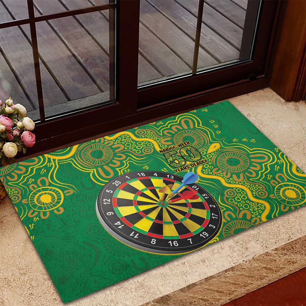 First Nations Darts NAIDOC 2026 Rubber Doormat Aboriginal Dot Art Dartboard Green