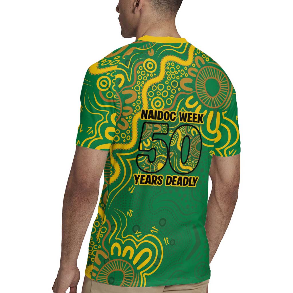 First Nations Darts NAIDOC 2026 Rugby Jersey Aboriginal Dot Art Dartboard Green