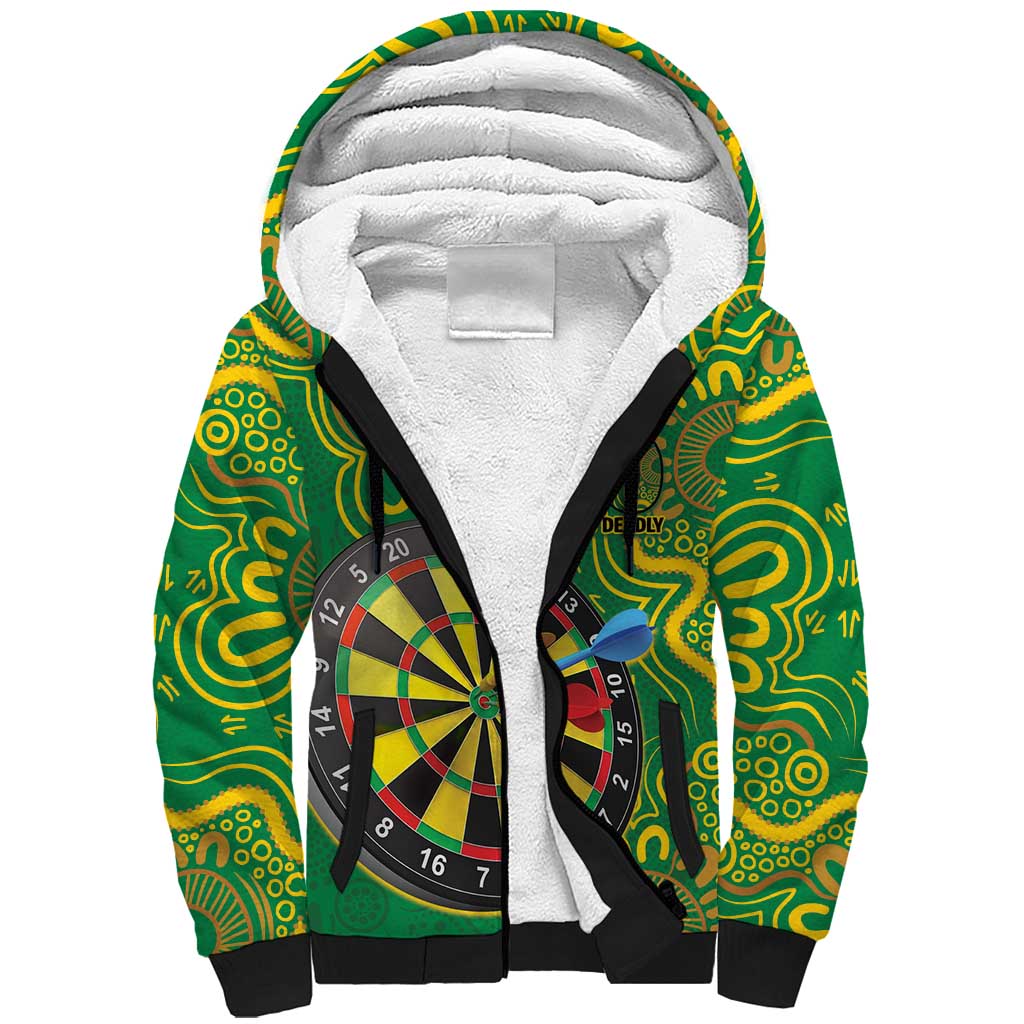 First Nations Darts NAIDOC 2026 Sherpa Hoodie Aboriginal Dot Art Dartboard Green