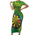 First Nations Darts NAIDOC 2026 Short Sleeve Bodycon Dress Aboriginal Dot Art Dartboard Green