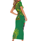 First Nations Darts NAIDOC 2026 Short Sleeve Bodycon Dress Aboriginal Dot Art Dartboard Green