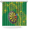 First Nations Darts NAIDOC 2026 Shower Curtain Aboriginal Dot Art Dartboard Green