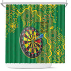 First Nations Darts NAIDOC 2026 Shower Curtain Aboriginal Dot Art Dartboard Green