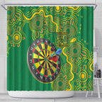 First Nations Darts NAIDOC 2026 Shower Curtain Aboriginal Dot Art Dartboard Green