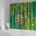 First Nations Darts NAIDOC 2026 Shower Curtain Aboriginal Dot Art Dartboard Green