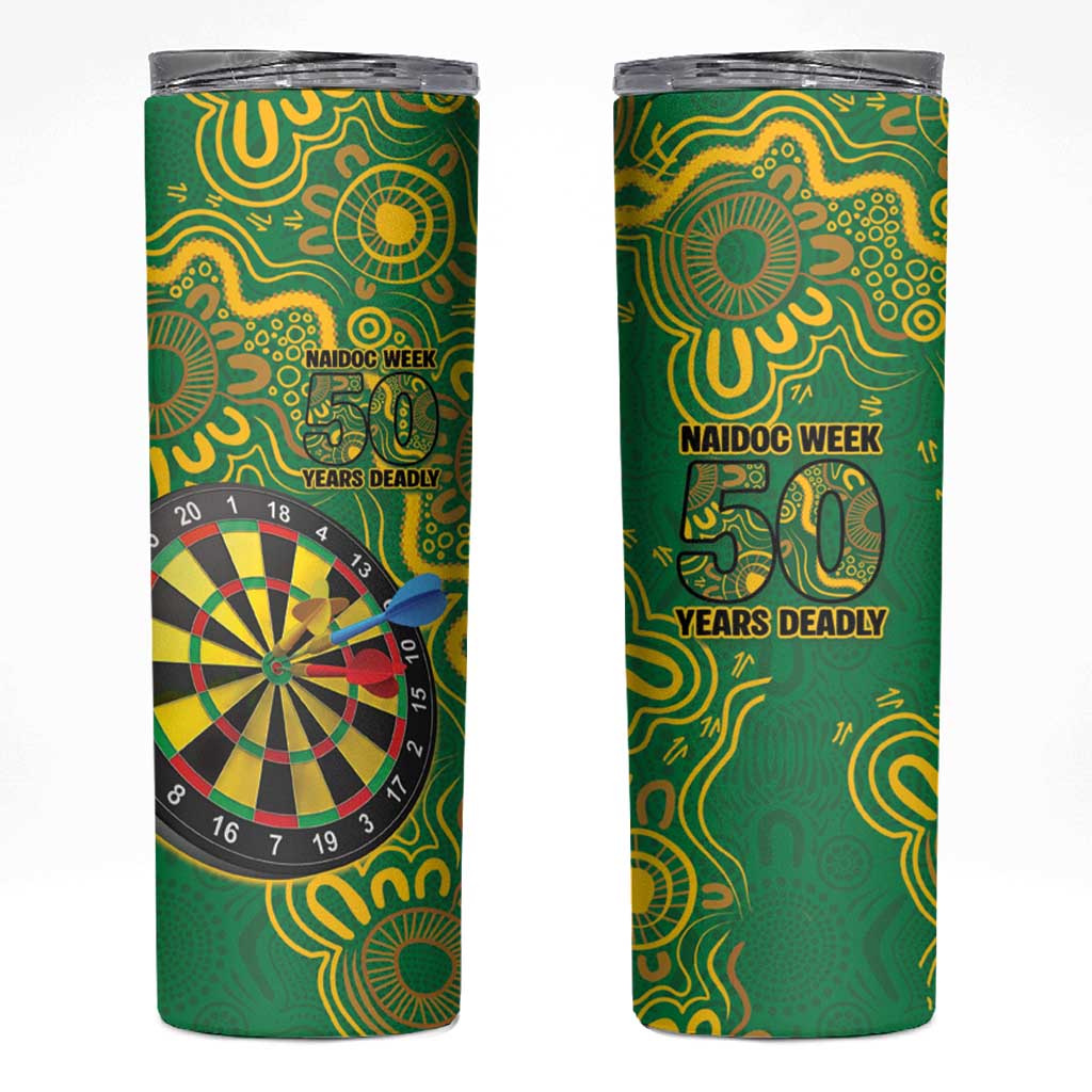 First Nations Darts NAIDOC 2026 Skinny Tumbler Aboriginal Dot Art Dartboard Green